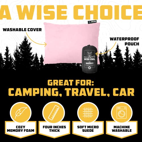 Wise Owl Outfitters Camping Pillow – Memory Foam Travel Pillow for Airplane Sleeping, Hiking, Backpacking & Outdoor Use - Small & Portable for Adults, Car, Camp & Tent - color: Rose, size: Medium