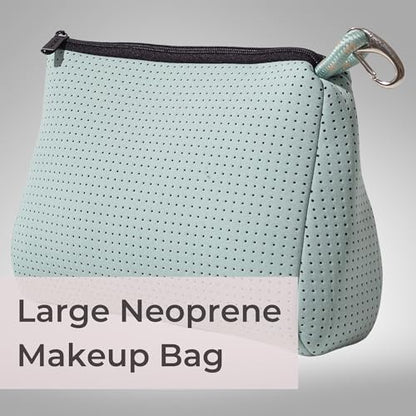 POPUPS Large Makeup Bag with Zipper - Waterproof Neoprene Cosmetic Bag 7.7 x 10.75 x 5 inches - Pouch Minty Green - color: Basic Minty-Green