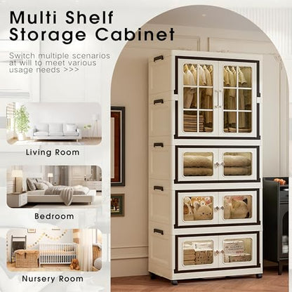 SunSettler Storage Cabinets with Lids, Stackable Storage with Wheels, Collapsible Storage with Doors, Home Office Dorm Organizer Essential - size: Tier 3+1