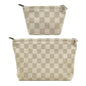 2 Pcs Checkered Makeup Bag Set Canvas Cosmetic Pouch for Women Large & Small Cute Preppy Aesthetic Travel Toiletry Pouch Organizer for Purse Skincare Brushes, Khahi - style: Khahi Checkered Canvas