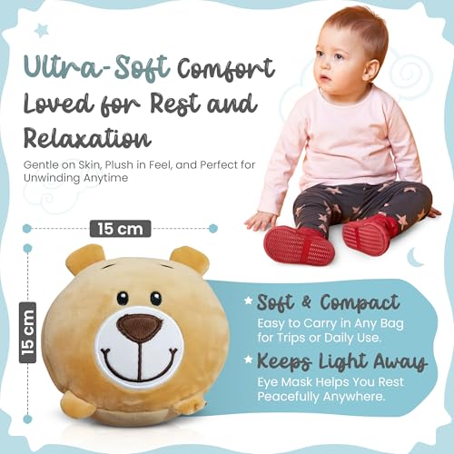 Child Travel Sleep Mask and Pillow Set - 2 in 1 Cute Character Design for Kids Rest, Naps and Relaxation. Soft Comfort with Bag Cover, Perfect for Flights, Car Trips 15cm - color: Brown
