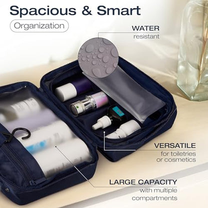KAZAY Hanging Toiletry Bag with TSA Approved Detachable Pouch, Compact Travel Size Bag, Travel Toiletry Bag, Water Resistant, Premium Nylon, Travel Size Toiletries, Cosmetic Bag, Makeup Bag (Navy) - color: Navy