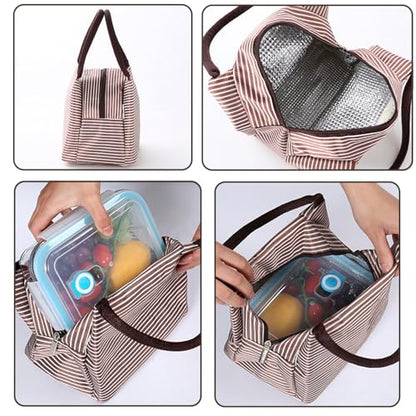 2PCS Lunch Bags Reusable Lunch Tote Bags Portable Lunch Cooler Bag Lunch Holder Insulated Lunch Box Bag for Picnic Office Beach (Brown+Green) - color: Brown+Green