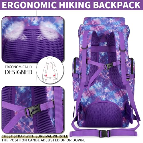 Hiking Backpack for Men 70L/100L Camping Backpack Military Rucksack Molle 3 Days Assault Pack for Climbing | Camping Backpack - color: 70l-purple Tie-dye