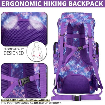 Hiking Backpack for Men 70L/100L Camping Backpack Military Rucksack Molle 3 Days Assault Pack for Climbing | Camping Backpack - color: 70l-purple Tie-dye