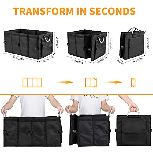 Car Trunk Organizer with Lid,Collapsible Car Trunk Storage Organizer,Multi-Compartment Car Organizer for auto, SUV, Truck, Minivan Black, X-Large
