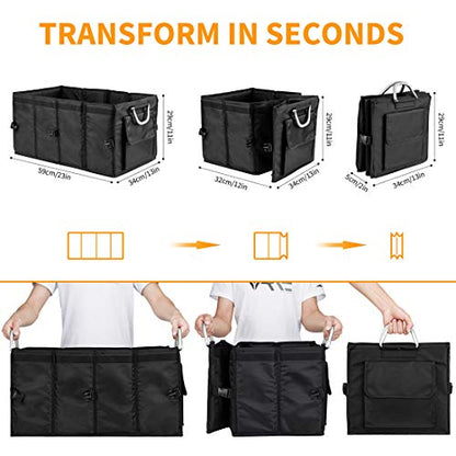 Car Trunk Organizer with Lid,Collapsible Car Trunk Storage Organizer,Multi-Compartment Car Organizer for auto, SUV, Truck, Minivan Black, X-Large