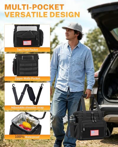Gafetrey Tactical Lunch Box for Men, Insulated Lunch Bag Adult, Thermal Lunchbox Leakproof Waterproof Cooler Bag, Large Lunch Pail for Work Office Camping Travel (Black) - color: A-Black, size: 15L