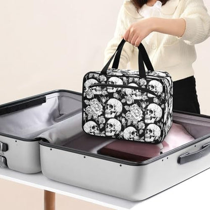 MNSRUU Hanging Toiletry Bags for Women Travel, Gothic Skulls and Flowers Toiletry Organizer Portable Travel Clear Wash Makeup Cosmetic Bag - color: Skull A10809
