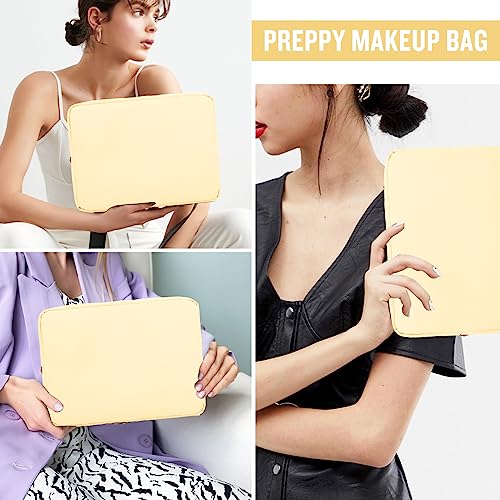Nylon Large Makeup Bag Travel Pouch for Women, Preppy Big Makeup Bag Cute Cosmetic Zipper Pouch Purse, DIY Chenille Letter Bag Waterproof Toiletry Bag Clutch Makeup Organizer for Girls (Beige) - color: Beige, size: Large