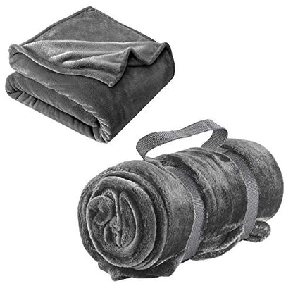 Lewis N. Clark Super Soft Plush Portable Travel Blanket for Airplane, Camping, Office + Baby with Carry Straps, (37x62), Gray