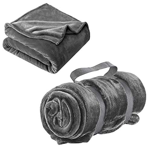 Lewis N. Clark Super Soft Plush Portable Travel Blanket for Airplane, Camping, Office + Baby with Carry Straps, (37x62), Gray