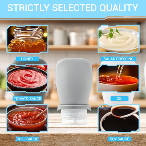 Starfa 4 Pack Silicone Travel Bottles (1oz),Leakproof Mini Lotion Bottles & Dressing Containers with Lids,Reusable Toiletry Squeeze Tubes for Shampoo,Conditioner,and Condiments - color: Black,Grey, White, Clear
