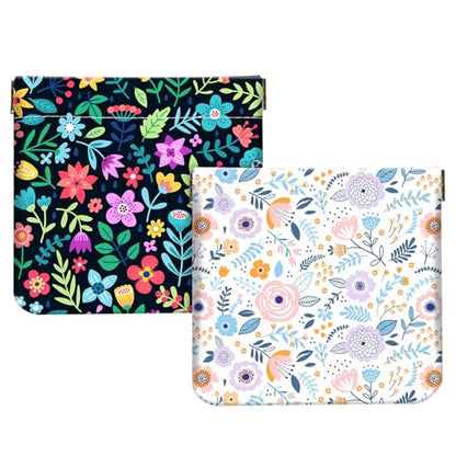 2Pcs PU Leather Small Squeeze Coin Purse Pouch Mini coin Bag Unique And Cute Wallet Cosmetic Bags Change Bag For Women Girls Men Black And White Floral - color: Black And White Floral