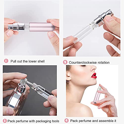 Travel Refillable Perfume Atomisers, 5ML, 3 Pcs Mini Portable Spray Bottles, Round Tube Set With 1 Flat Separated Tool, for Home Business Trip (Black+Blue+Champagne)(4pcs) - color: Black+Blue+Champagne