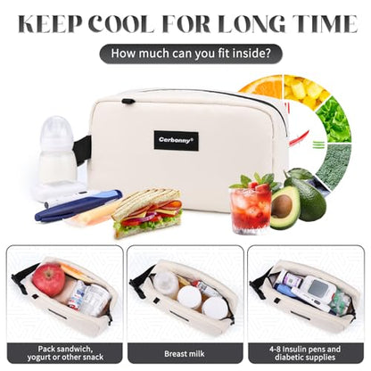 Cerbonny Mini Cooler Bag, Freezable Lunch Bag & Snack Bag, Insulated Bag for Travel/Work/School, Small Cooler Lunch Box with Detachable Gel Packs, Beige, 180 Cubic Inches - color: Beige