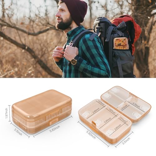 FYY Weekly Pill Organizer with Labels,8 Compartments Travel Daily Pill Case Airtight Moistureproof Large Pill Box to Hold Vitamins, Fish Oil, Supplements,Cotton Swab and Bandages-Brown - color: Brown