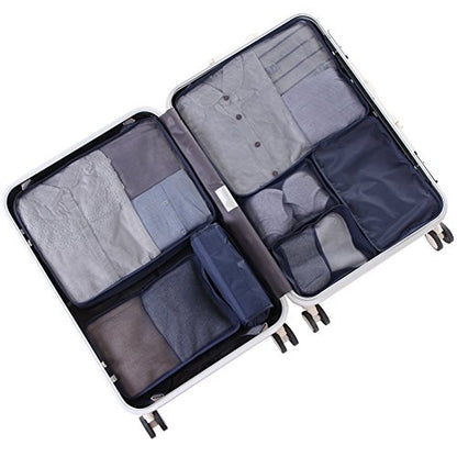 Travel Packing Cubes 7 Set, JJ POWER Luggage Organizers with toiletry kit shoe bag (Navy)