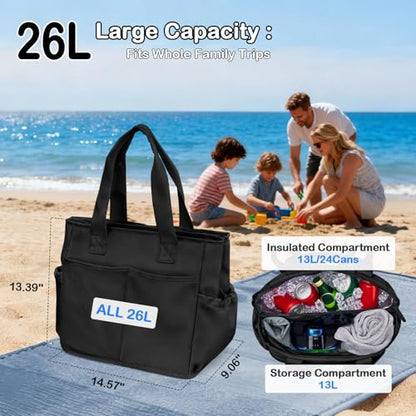 Odoland Soft Cooler Bag - Leakproof & Insulated, 2-in-1 Collapsible Design, Dry/Wet Separation, Large Soft Sided Cooler with Multi-Pocket Design for Beach, Picnic, Camping, Day Trip, Family Size - color: Black