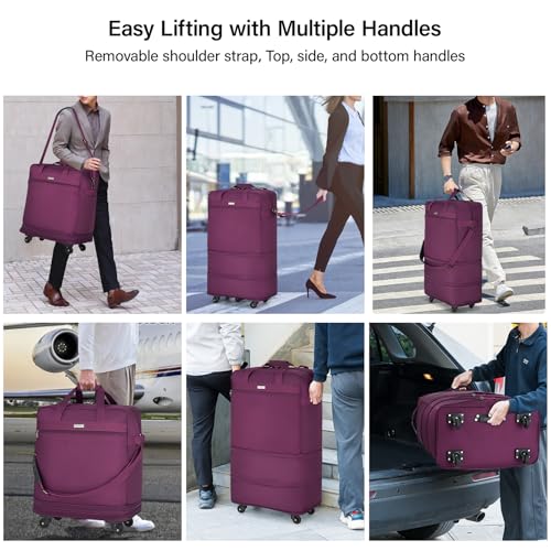 Hanke Suitcases with Wheels Expandable Foldable Luggage Bag Suitcase Collapsible Rolling Travel Bag Duffel Bag for Men Women Lightweight Suitcases without Telescoping Handle, Purple - color: Purple Upgrade Version