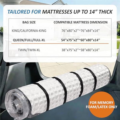 Storage Logic Foam Mattress Vacuum Bag with 4 Adjustable Packing Straps for Moving, Storage, Shipping, Vacuum Seal Mattress Bag with Packaging Straps (Queen/Full/Full-XL) - size: Queen/Full/Full-XL