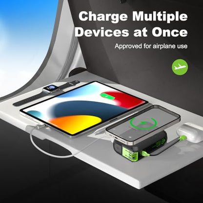 P05 Magnetic Portable Charger, 20000mAh Wireless Power Bank with AC Wall Plug Built in Cable, 6-in-1 Power Bank Travel Essentials 22.5W Fast Charging for iPhone,Samsung,Andriod,Small Portable Charger - color: Black2W