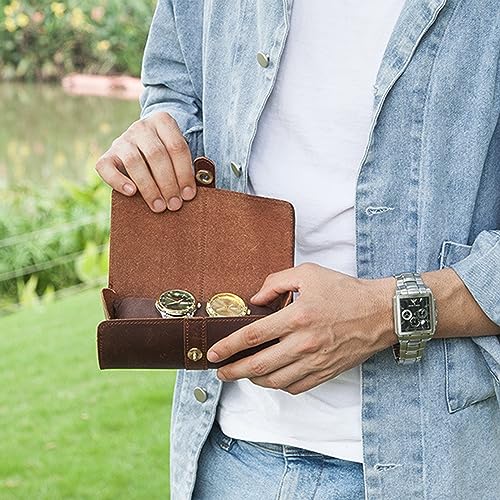 Personalized Custom Name Watch Case Roll Organizer, Luxury Genuine Leather Travel 3-Watches Case For Watch/Bracelet (07 Black) - color: 07 Black