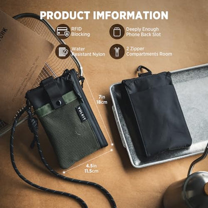VULKIT RFID Blocking Travel Wallet for Men, Water Resistant Passport & Phone Holder with Detachable Lanyard and Key Ring, Lightweight Zipper Travel Wallet - color: Army Green Black