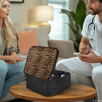Empty First Aid Bag Leopard Print Medical Bag Empty Large Capacity for Home Office and Travel Use Lightweight Washable Soft Fabric - color: Leopard Print