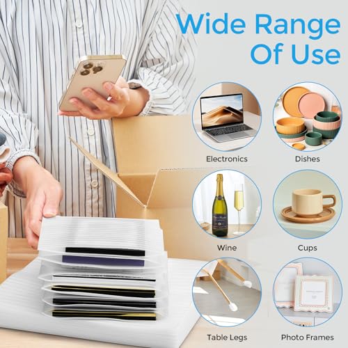 Metronic 100pcs Moving Supplies,Foam Pouches(12x12 20,7.5x12 20,7.5x7.5 20) and Sheets(12x12 40pc),Foam Wrap Cushioning Material,Packing Supplies for Storage and Shipping,Protect Dishes,Mug