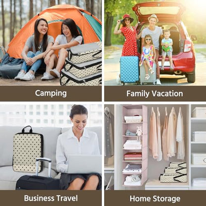7 Pcs Compression Packing Cubes for Travel, Waterproof Suitcase Luggage Backpack Organizer with Toiletry Bag Travel Essentials for Women/Men-Polka Dots - color: Beige-Polka Dots