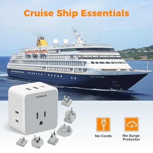 TESSAN All European UK Travel Plug Adapter Kit, 6-in-1 International Power Adapter with 3 USB (1 USB C) and 3 AC Outlets, Supports Type C, G, E/F, I, A, B for US to Europe UK Italy Australia Japan