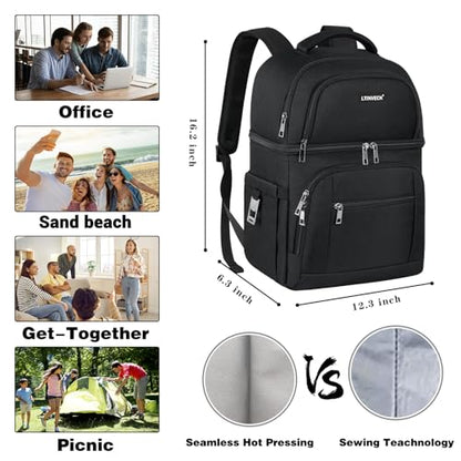 Cooler Backpack,Insulated Backpack Cooler Leakproof Double Deck Cooler Bag for Men Women RFID Lunch Backpack - color: Black