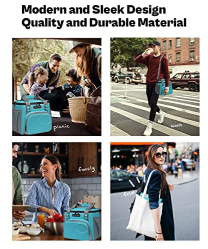 SUNNY BIRD 12L Large Insulated Lunch Bag, Leakproof and Foldable Lunch Cooler Box for Women Adult and Men, Fits 18 Cans (Aqua Blue 01) - color: Aqua Blue 01