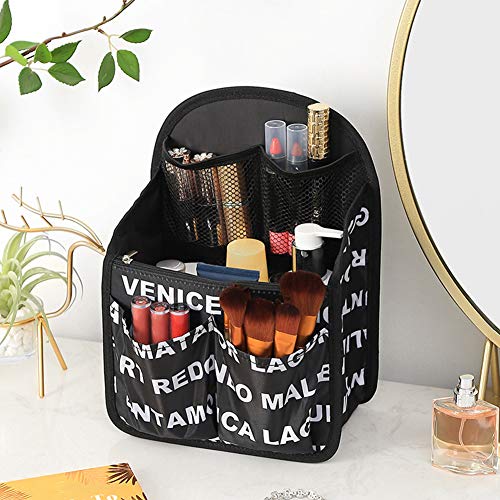 Waterproof Backpack Handbag with Zipper Portable Cosmetic Bag Insert Nylon Inner Bag Organizer(Black Letter) - color: Black Letter