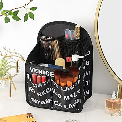 Waterproof Backpack Handbag with Zipper Portable Cosmetic Bag Insert Nylon Inner Bag Organizer(Black Letter) - color: Black Letter