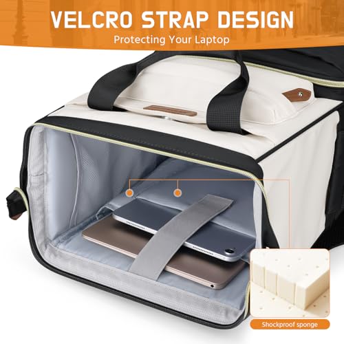Maelstrom Laptop Backpack, Travel Backpack Gift for Women Men, Waterproof College School Computer Work Bag with Luggage Strap (Black-Beige, 17.3 Inch) - color: Black-beige, size: 17.3 Inch