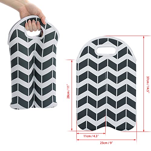 Hipiwe Wine Carrier Tote Bag for 2 Bottles - Neoprene Wine Bottle Holder with Carry Handle, Wine Protective Bag Insulated Bag Beer Cans Water Bottle Holder for Travel Picnic - style: Black and White Stripes +Purple