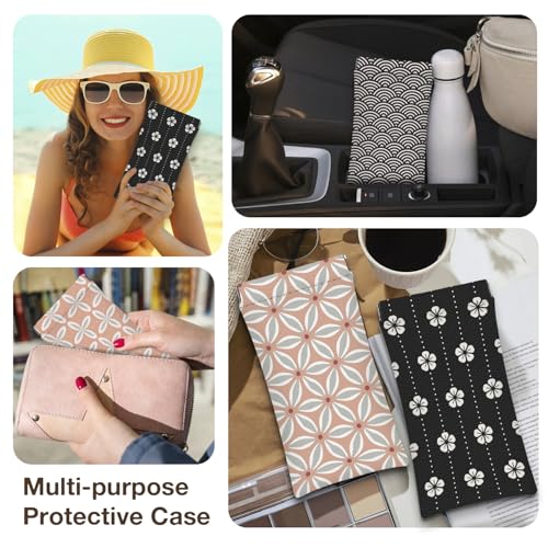 Eyeglasses Sunglasses Case PU Soft Squeeze Top Glasses Pouch for Women Men,Floral Pattern Portable Anti Scratch - color: Pink and Black