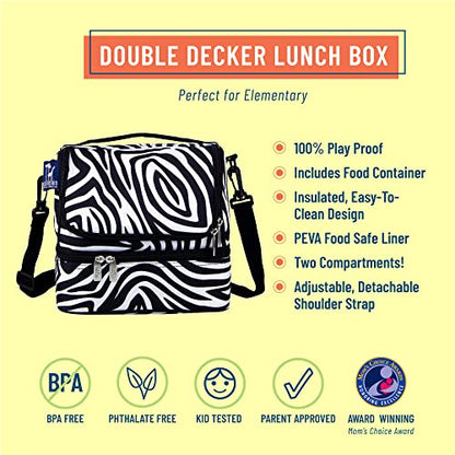 Wildkin Kids Two Compartment Insulated Lunch Bag – Keeps Food Hot or Cold, Easy-Clean Lining, Leak-Resistant & BPA-Free – Boys & Girls, Ideal for School, Travel & Daycare – Zebra - color: Zebra