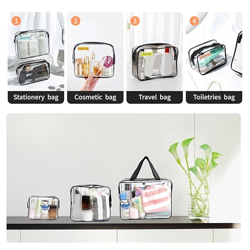 9-Piece Clear Storage Bags Set with Zipper – Large, Medium & Small Sizes – Waterproof Makeup, Toiletry, Toy Organizer Bags – Includes Label Stickers & Marker – Perfect for Travel & Kids Storage