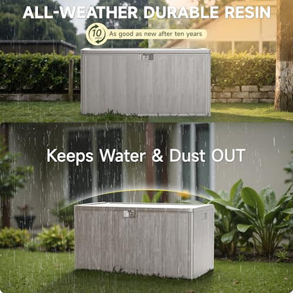 120-Gallon Heavy-Duty Deck Box, Constructed with Double-Wall Waterproof Resin and featuring a Lockable Lid with UV Protection for Ultimate Outdoor Storage (Gray)