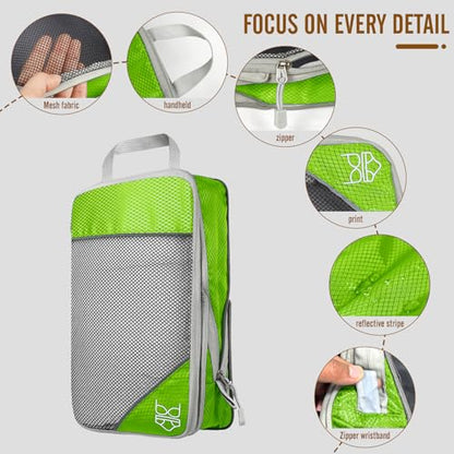 8 Set Compression Packing Cubes for Travel, Expandable Luggage Organizer with Shoe Bag & Laundry Bag - Lightweight Suitcase & Backpack Travel Essentials (Green) - color: Green