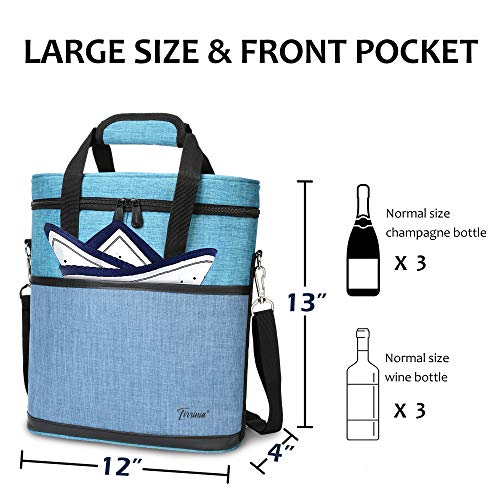 Tirrinia Insulated Wine Gift carrier - 3 Bottle Travel Padded Wine Carry Cooler Tote Bag with Handle and Adjustable Shoulder Strap, Blue - color: Blue