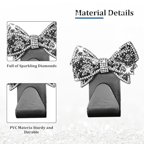 2PCS Bling Bow Car Seat Headrest Hook, Lovely Crystal Rhinestone Back Seat Storage Organizer for Handbag Purse Coat, Girly Sparkling Diamond Backseat Bag Hanger Holder, Universal Fit (Black) - color: Black