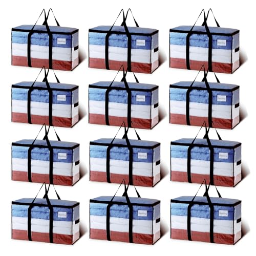 TAILI Extra Large Moving Bags, 12 Pack Clear Heavy Duty Totes For Storage with Visible Window, Wrap Around Handles, Storage Bags for Space Saving, Alternative to Moving Boxes - color: Clear, size: 12 Large