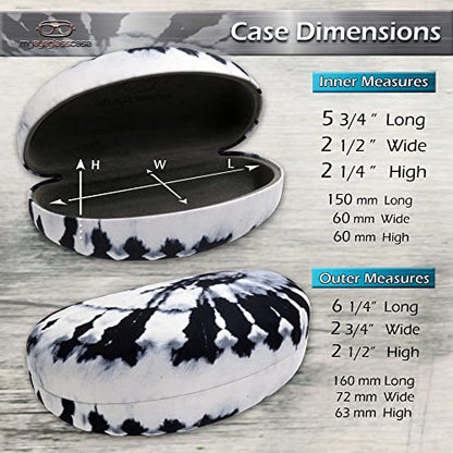 MyEyeglassCase® Large Hard Sunglasses Case | fits Large curved Sunglasses, with microfiber bag and cleaning cloth - color: White/ Black