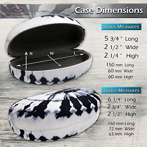 MyEyeglassCase® Large Hard Sunglasses Case | fits Large curved Sunglasses, with microfiber bag and cleaning cloth - color: White/ Black