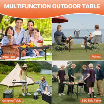 FUNYKICH 2ft Small Foldable Camping Table(22.8'' Lx15.7'' W), 3 Height Adjustable Portable Folding Table, Lightweight Aluminum Outdoor Table with Carry Handle for Camping, Beach, Picnic, Black - size: 22.8''x 15.7''x26.4''(Black)