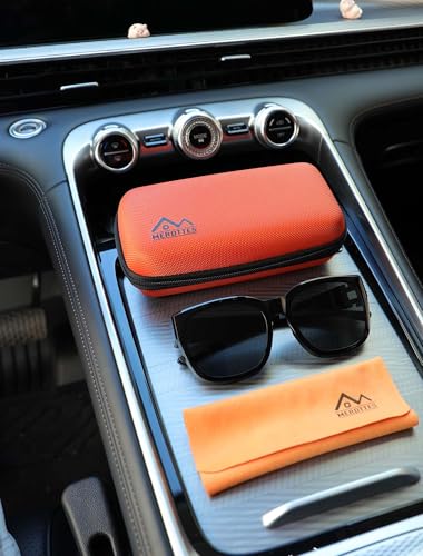 Large Double Eyeglasses Case, Shockproof Hard EVA Shell Dual Sunglasses Organizer with Zipper & Metal Hanging Hook, Travel Glasses Storage Case for Men and Women - Orange